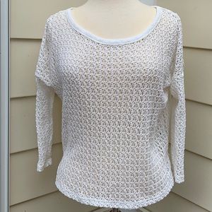 Aerie White Crochet Knit Top Boho Beach Cover‑Up Coastal Casual Chic